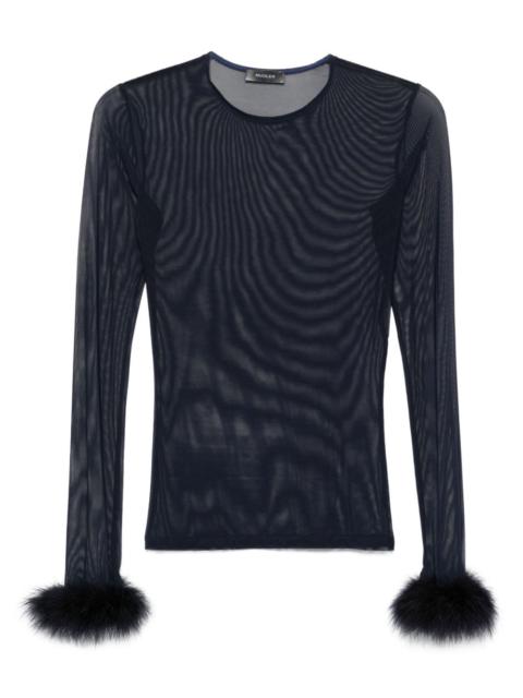 mesh feather-cuff top