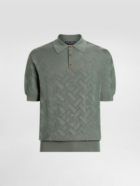 Micro-dot stitch silk polo shirt