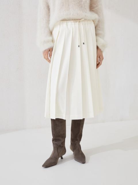 Techno virgin wool canvas pleated track skirt