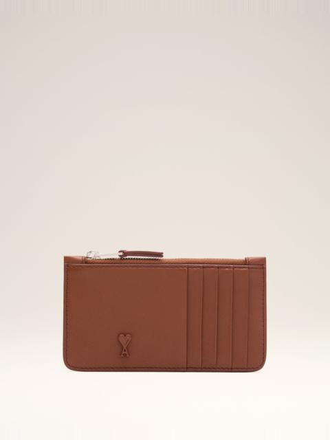 BROWN COWHIDE LEATHER AMI DE COEUR ZIPPED CARD HOLDER