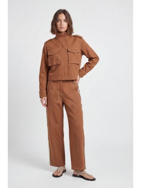Petite Tailored Military Cotton Stripe Straight Leg Trouser