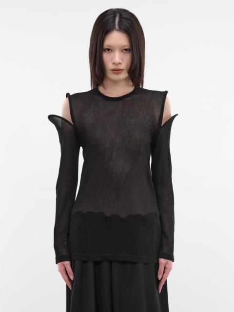 Sculptural Cut-Out Shoulders Mesh Top