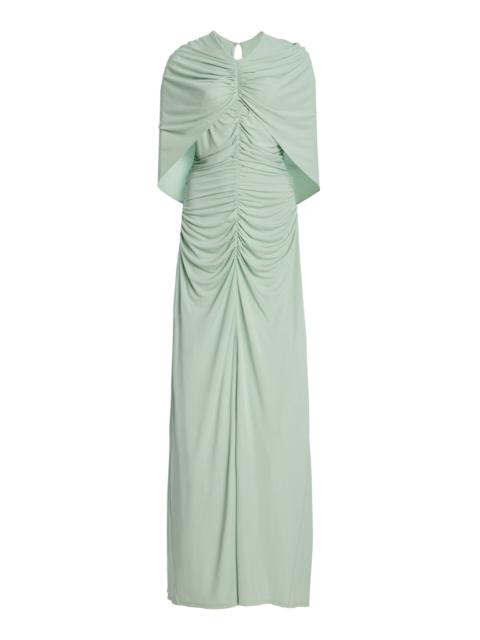 Matilda Ruched Jersey Cape Gown green