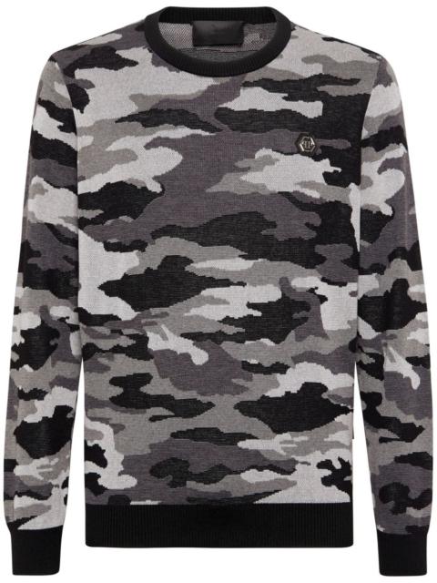 camouflage-pattern merino jumper