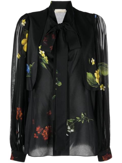 floral-print silk shirt