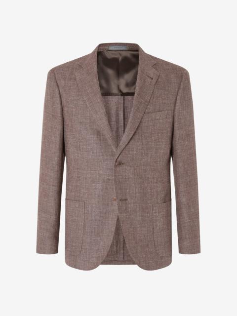 Brown hopsack jacket in linen and wool