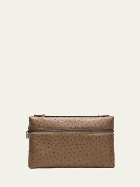 Men's Ostrich-Embossed Zip Pouch Bag