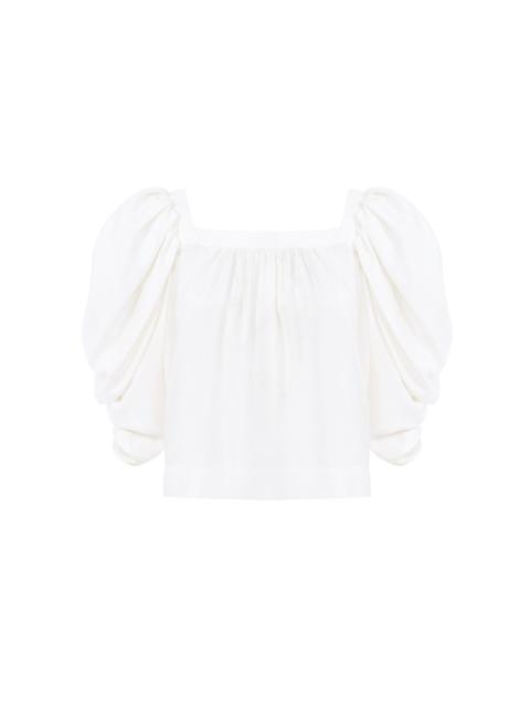 PUFF-SLEEVE PLEATED TOP IN SILK POPLIN