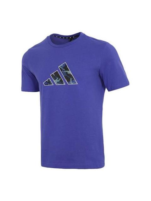 adidas Camouflage Logo Casual Sports Short Sleeve Purple GP0850