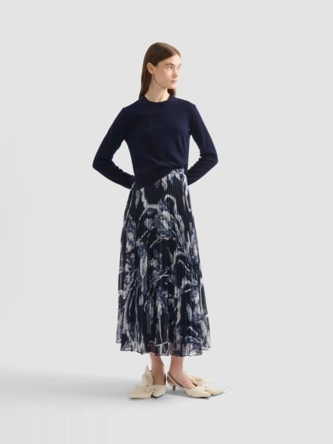 FLORAL PRINT PLEATED VOILE MIDI SKIRT