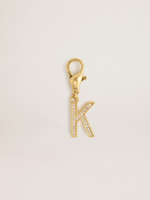 Letter K charm in gold-colored brass with crystals
