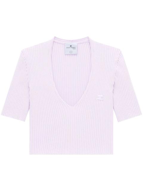 ribbed knit V-neck top