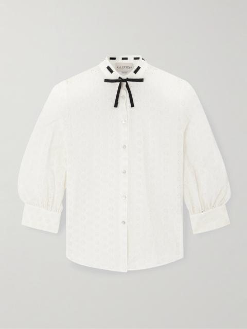 Bow-detailed Broderie Anglaise Cotton Blouse