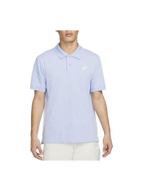Men's Nike Sportswear Solid Color Lapel Short Sleeve Light Sea Blue Polo Shirt CJ4457-548