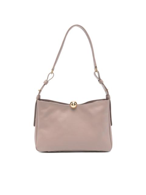 curved-top leather shoulder bag