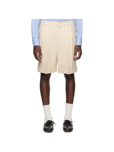 Beige Pleated Shorts