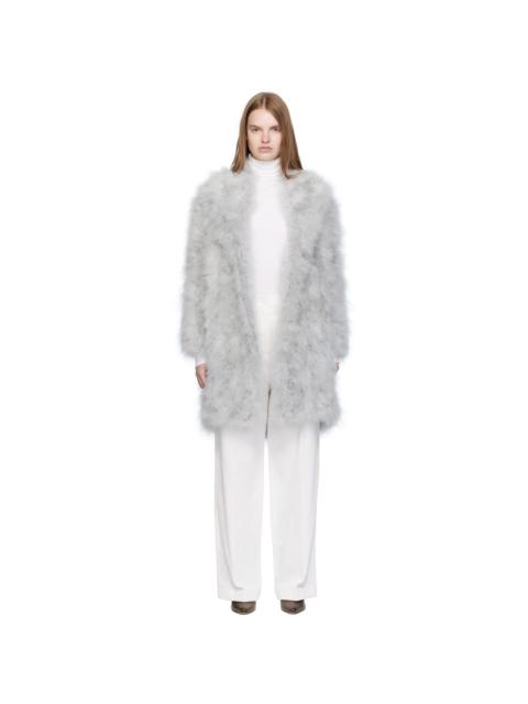 Gray Feather Shawl Collar Coat