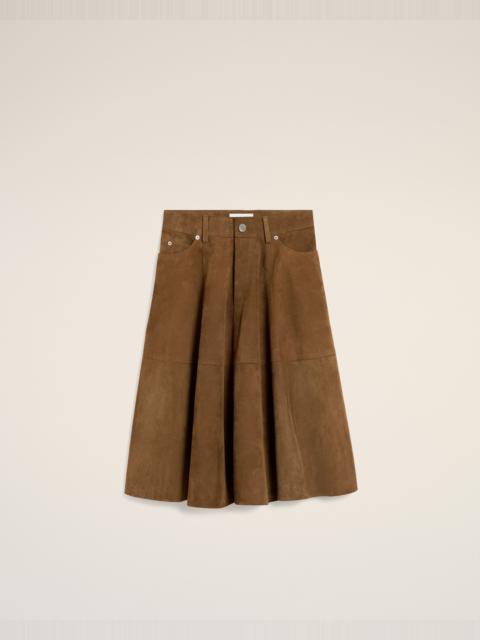 BROWN LEATHER MIDI SKIRT