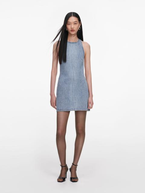Rhinestone Croc Effect Denim Mini Dress