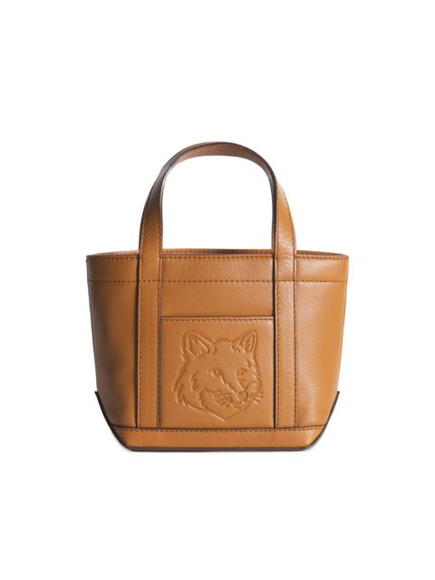 mini fox-head embossed leather tote bag