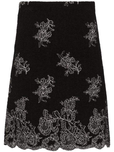 floral-embroidered tweed skirt