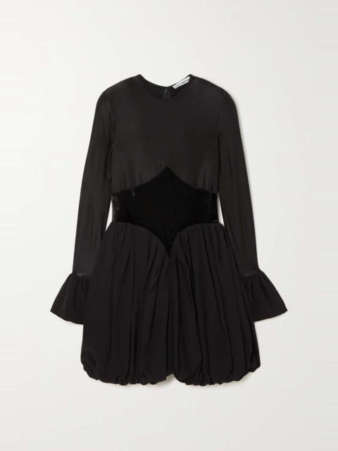 Velvet-paneled crepe de chine mini dress