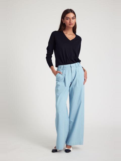 LIGHT BLUE CHAMBRAY PLEATED TROUSERS