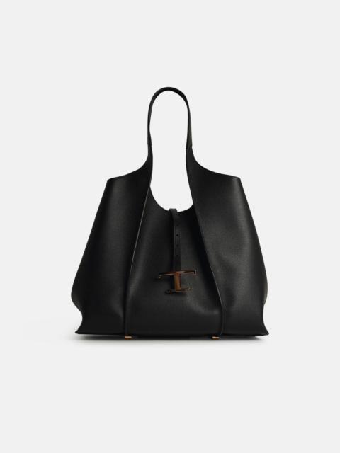 'AMANDA' BLACK LEATHER SHOPPING BAG