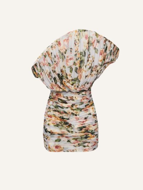 One-shoulder fan mini dress in floral print