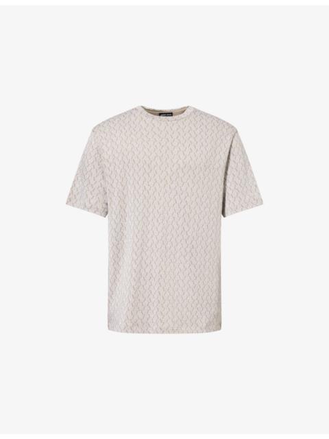 Geometric-Print Short-Sleeves Knitted T-Shirt