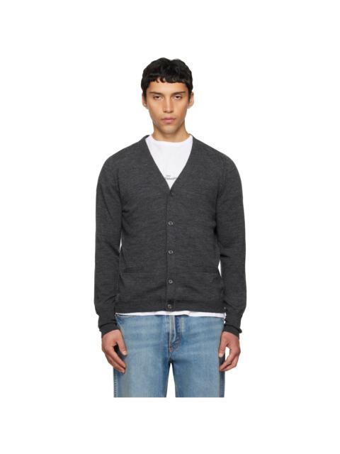 Gray Wool-Blend V-Neck Cardigan