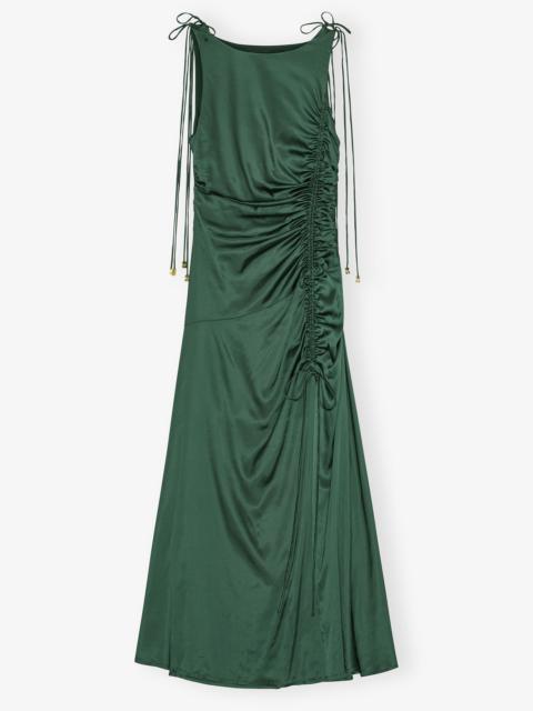 GREEN SATIN GATHERED DRESS