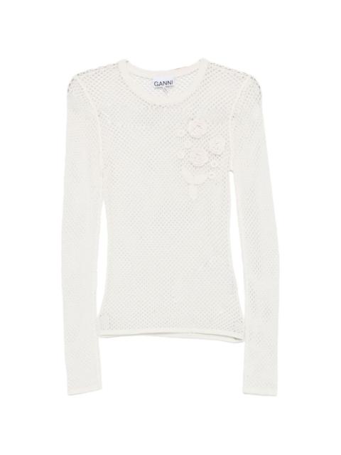 mesh pointelle long-sleeve T-shirt