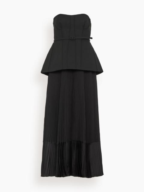 Prisca Belted Bustier Tea Length Dress in Black