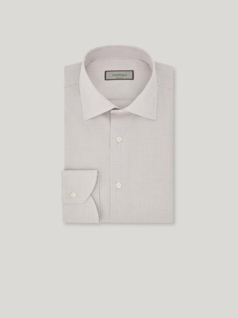 WHITE AND BROWN COTTON MICRO-PLAID REGULAR-FIT SHIRT