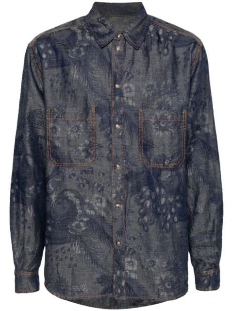 patterned-jacquard denim shirt