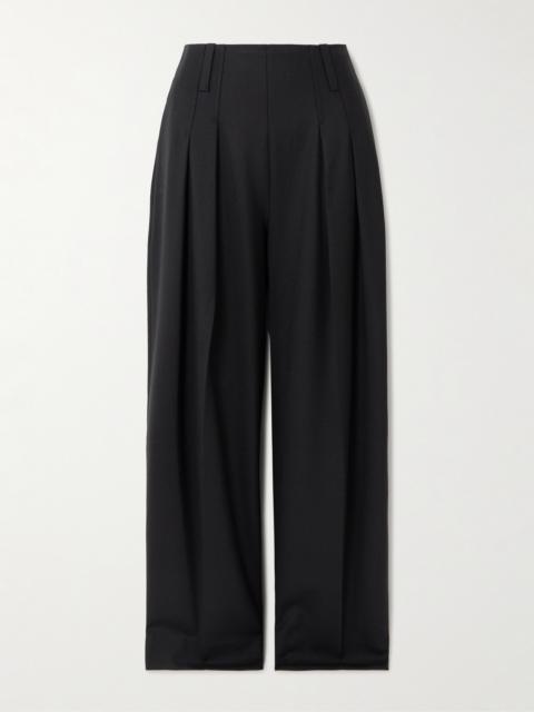 Cinch Pleated Twill Wide-leg Pants