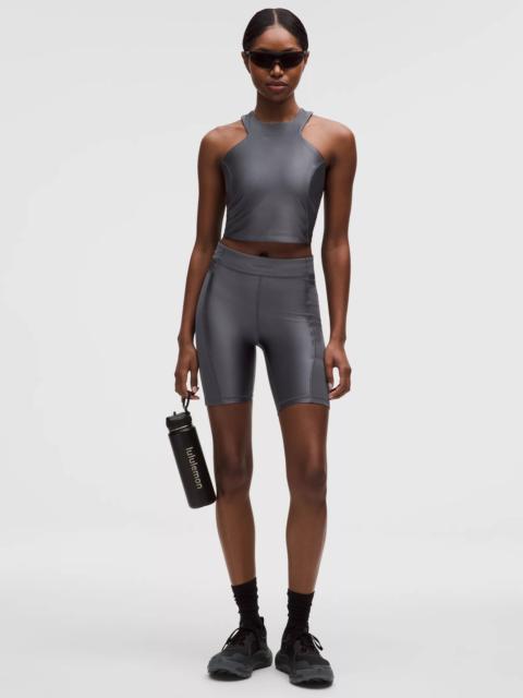 Satin Shine Panelled High-Rise Short 8" *Wordmark