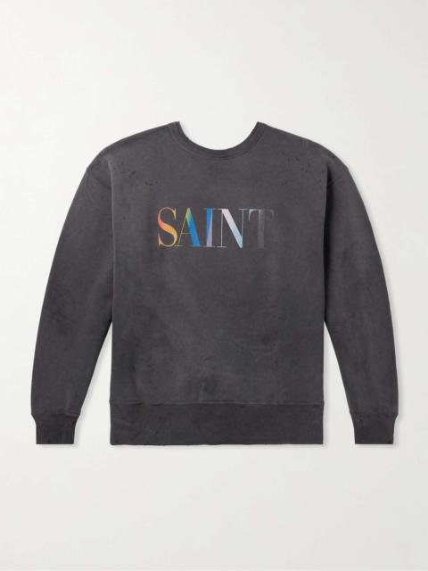 Logo-Print Distressed Cotton-Jersey Sweatshirt