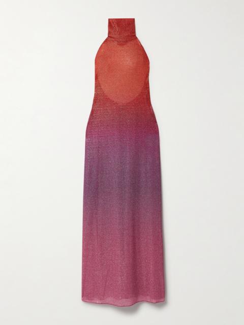 Lumière Ombrè Metallic Stretch-knit Halterneck Maxi Dress