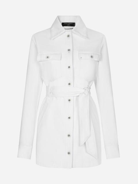 Long denim jacket with belt