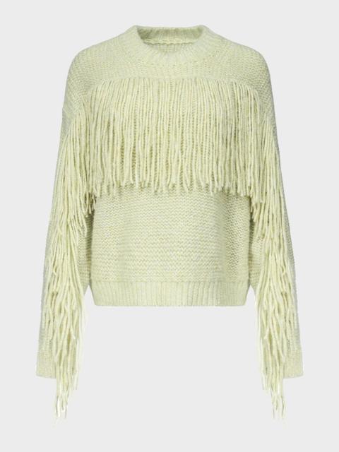 x Henry Zankov Cornelia Fringed Shimmer-Knit Sweater