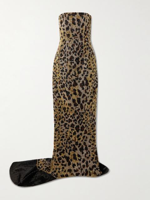 Naomi Strapless Embellished Leopard-print Satin Gown