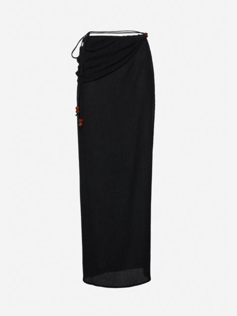Draped wrap maxi skirt with beads in black