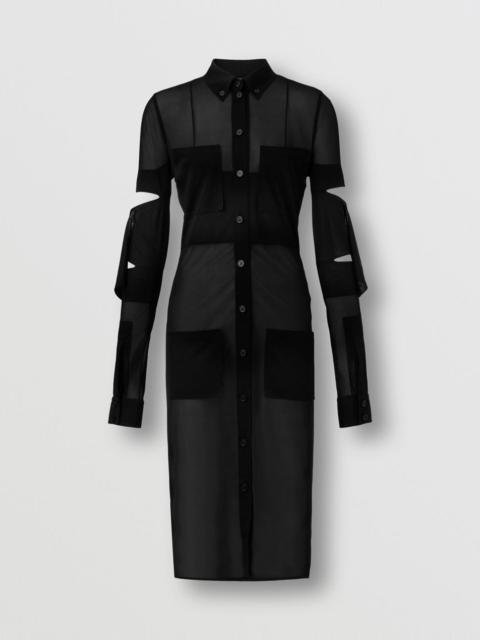 Cut-out Detail Sheer Jersey Shirt Dress