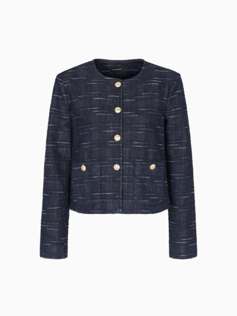 CHECK MOTIF JACQUARD DENIM JACKET