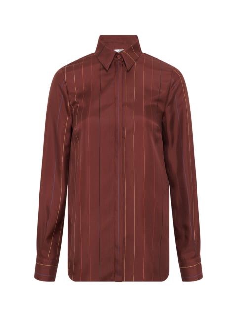 Henri Blouse in Burnt Sienna Multi Pinstripe Silk Twill