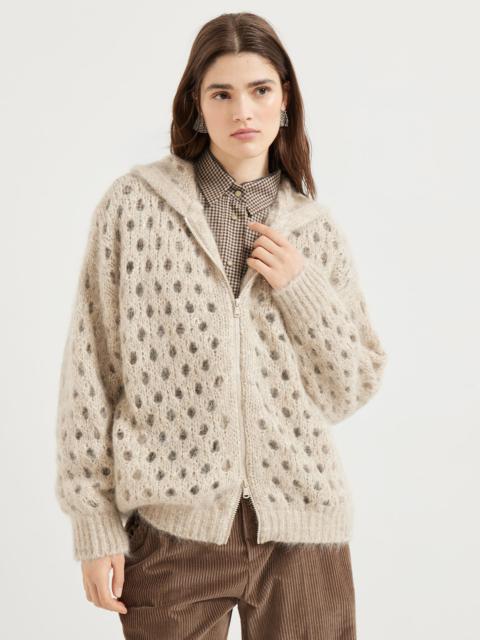 Wispy mohair and wool dazzling net cardigan with hood