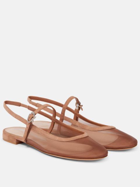 Leather-trimmed organza ballet flats