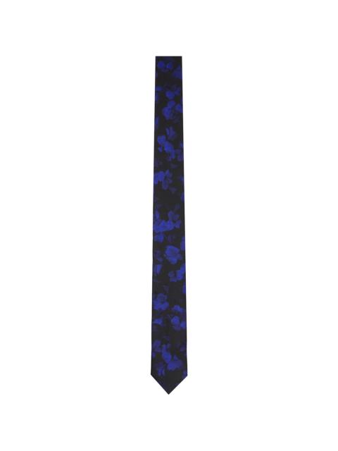 Black & Navy Printed Narrow Silk Tie